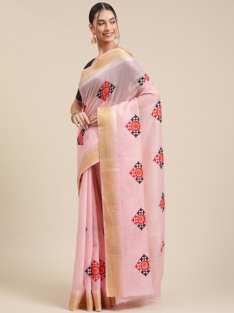 

SUTRAM Pink Ethnic Motifs Embroidered Pure Cotton Kota Saree