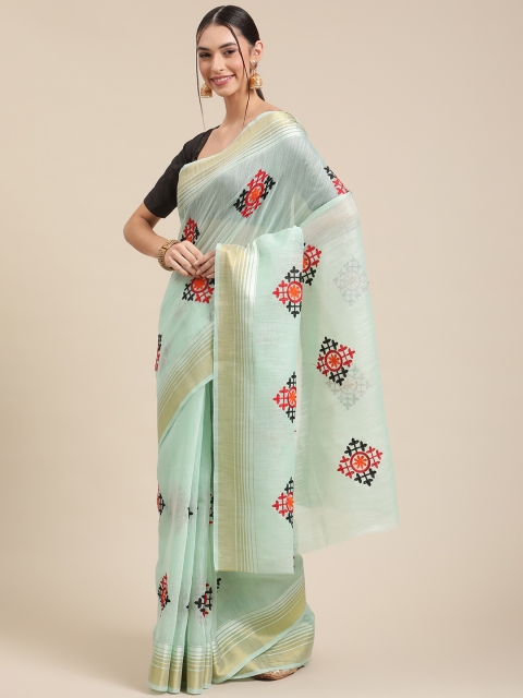 

SUTRAM Blue Ethnic Motifs Embroidered Pure Cotton Kota Saree