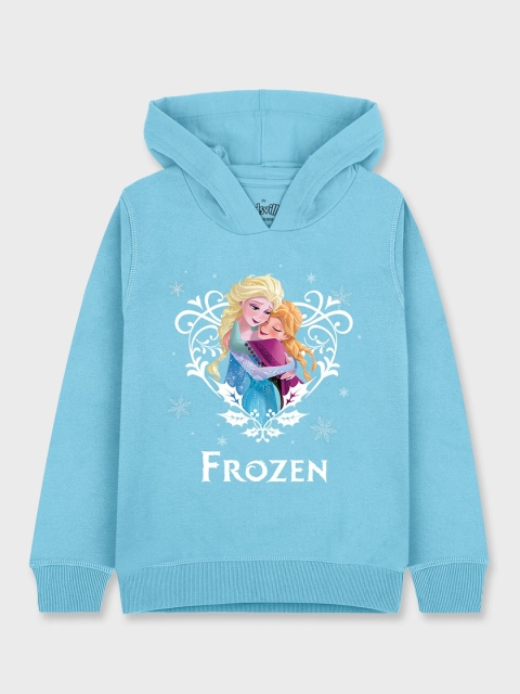 

Kids Ville Girls Blue Frozen Printed Hooded Sweatshirt