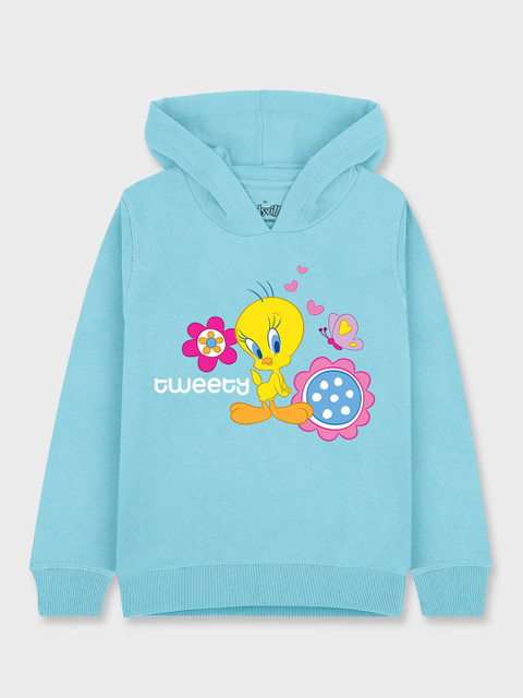 

Kids Ville Girls Blue Looney Tunes Printed Hooded Sweatshirt