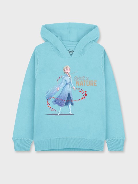 

Kids Ville Girls Blue Frozen Printed Hooded Sweatshirt