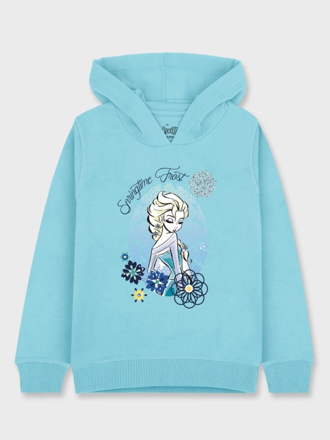 

Kids Ville Girls Blue Frozen Printed Hooded Sweatshirt