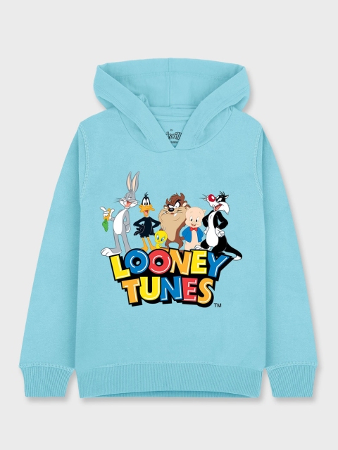 

Kids Ville Girls Blue Looney Tunes Printed Hooded Sweatshirt