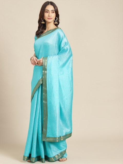 

SUTRAM Blue Beads and Stones Silk Blend Saree