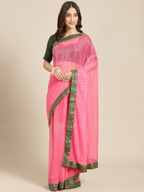 

SUTRAM Pink & Green Striped Saree