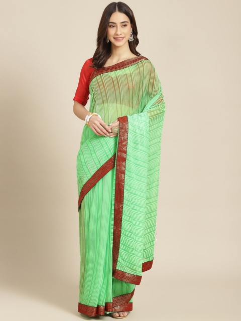 

SUTRAM Green Striped Saree
