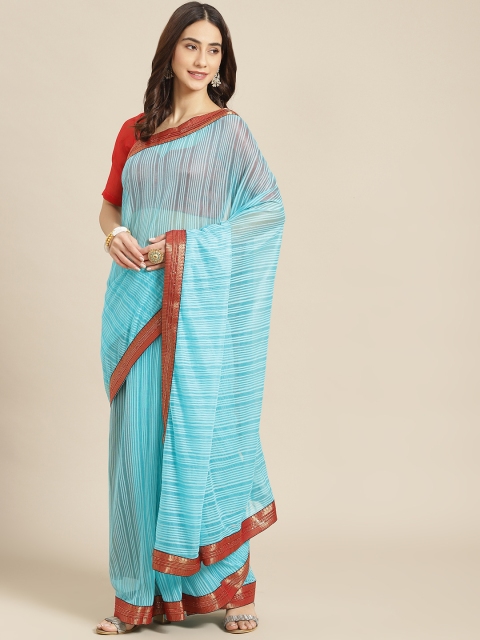 

SUTRAM Blue Striped Saree