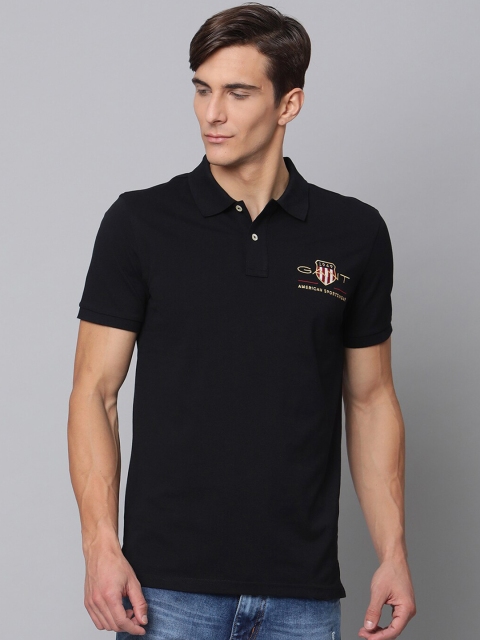 

GANT Men Black Polo Collar Pockets T-shirt