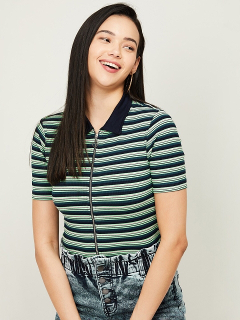 

Ginger by Lifestyle Blue & Green Striped Shirt Style Top