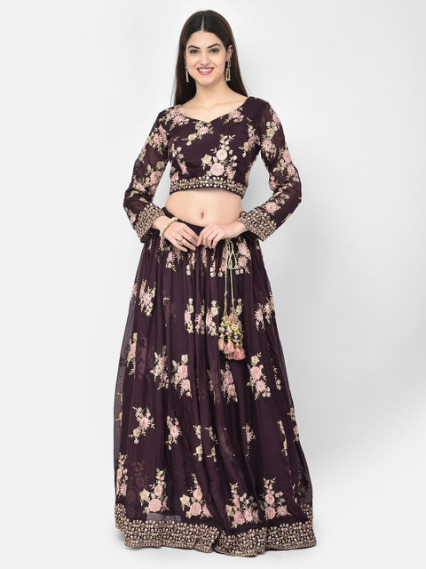 

Neerus Burgundy & Pink Embroidered Ready to Wear Lehenga & Blouse With Dupatta