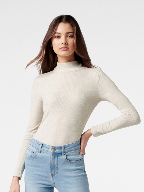 

Forever New Beige Ribbed Knitted Top