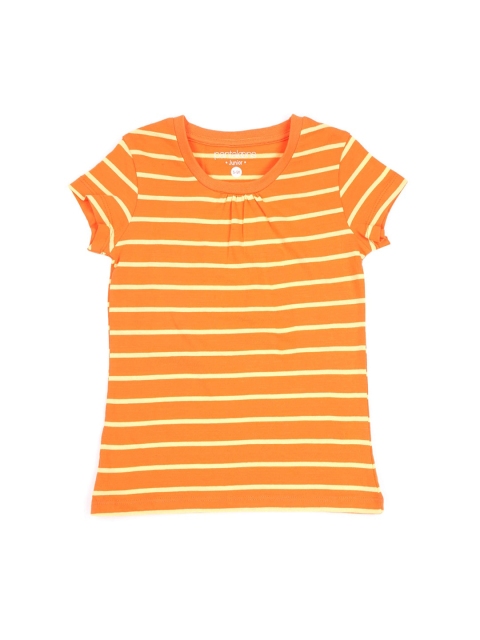 

CHALK by Pantaloons Girls Orange Striped Henley Neck Pockets T-shirt