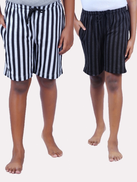 

SEYBIL Girls Pack Of 2 Grey Melange & Black Striped Lounge Shorts