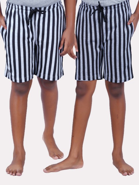 

SEYBIL Girls Grey Melange & White Pack of 2 Striped Lounge Shorts