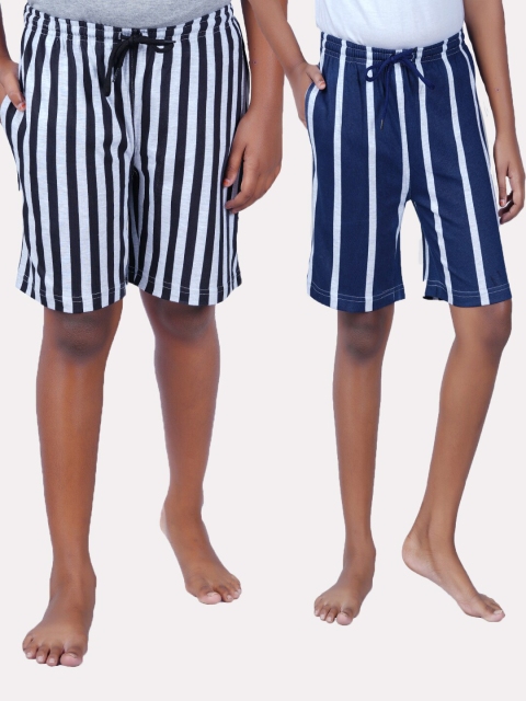 

SEYBIL Girls Pack of 2 Grey Melange & Black Striped Lounge Shorts