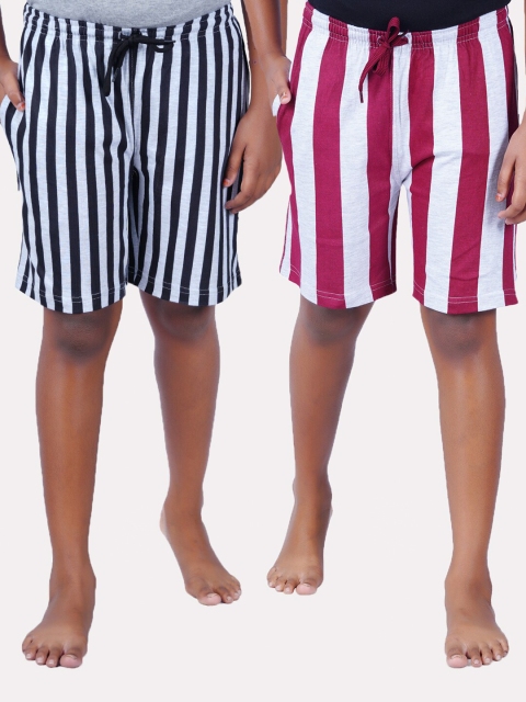 

SEYBIL Girls Navy Blue & Magenta Set Of 2 Striped Lounge Shorts
