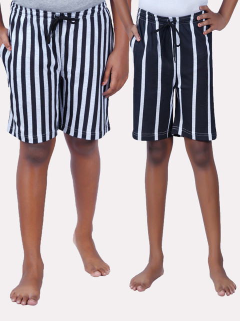 

SEYBIL Set Of 2 Girls Grey Melange & Black Striped Lounge Shorts
