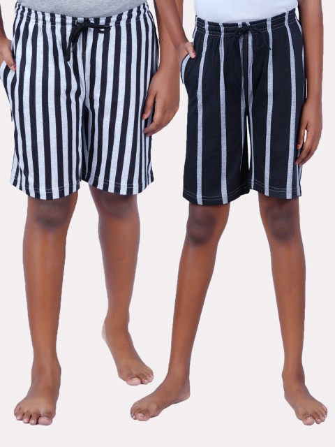 

SEYBIL Girls Pack of 2 Grey Melange & Black 2 Striped Lounge Shorts