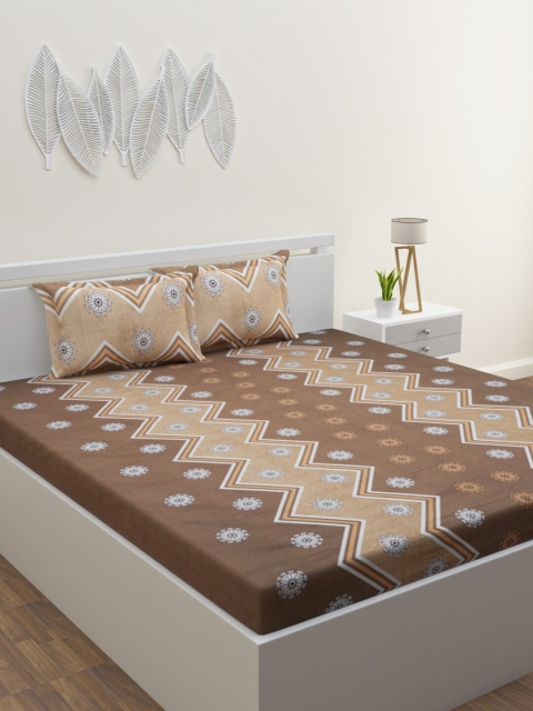 

HOME AFFAIRS Brown & Beige Geometric 144 TC King Bedsheet with 2 Pillow Covers