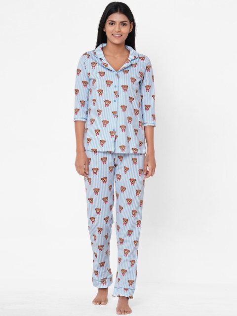 

Sweet Dreams Women Blue Printed Loungewear Set