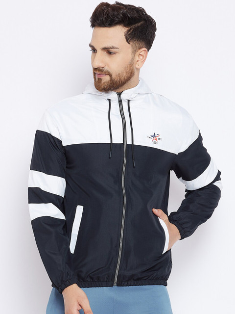 

THE MILLION CLUB Men Black Colourblocked Insulator Sporty Jacket with Patchwork