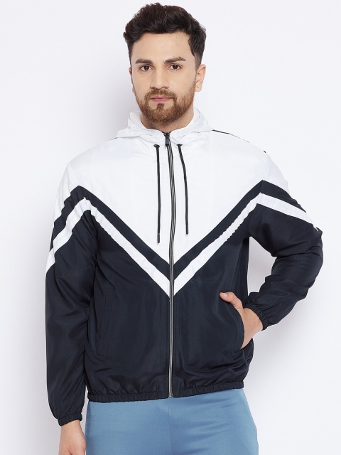 THE MILLION CLUB Men Black & White Colourblocked Insulator Bomber Jacket