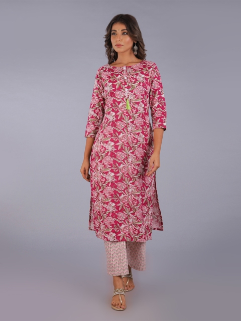 

KALINI Women Pink Floral Printed Kurta with Palazzos