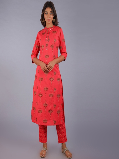 

KALINI Women Red Floral Printed Sequinned Kurta with Trousers