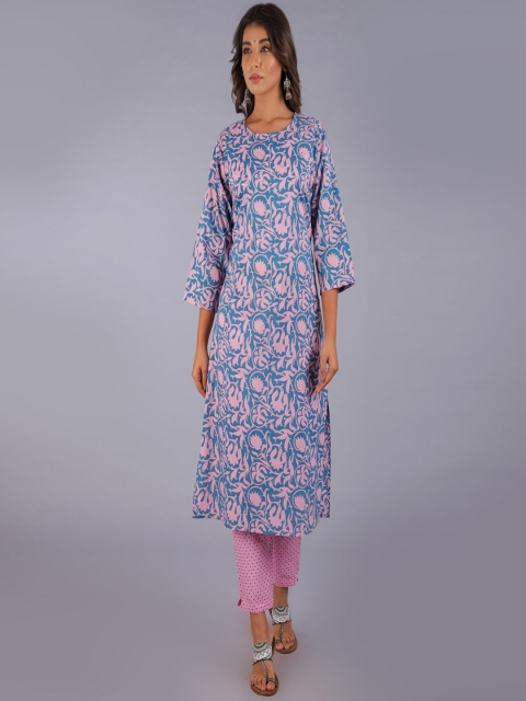 

KALINI Women Blue Printed Pure Cotton Kurta with Trousers