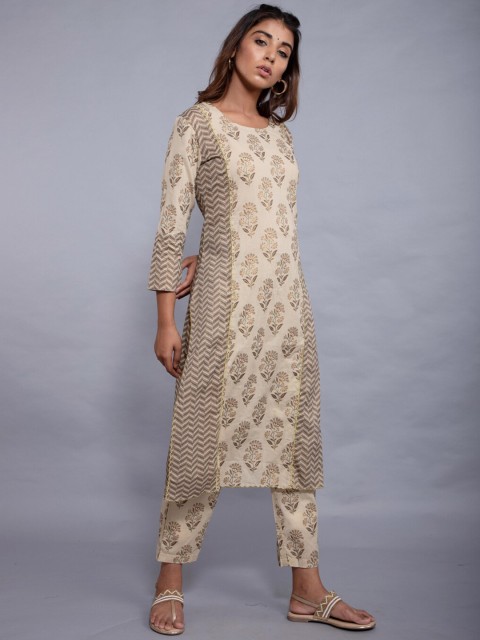 

KALINI Women Beige Ethnic Motifs Printed Kurti with Trousers