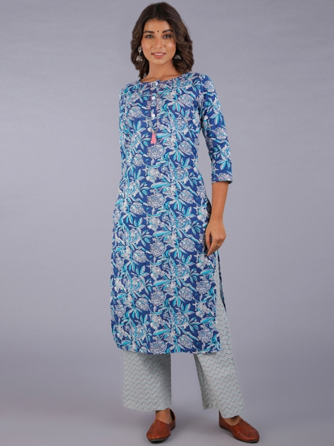 

KALINI Women Blue Floral Printed Kurta with Palazzos