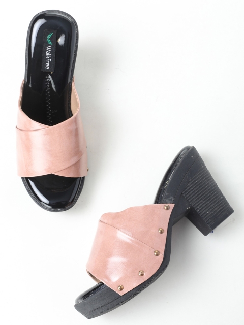 

Walkfree Peach-Coloured Colourblocked Block Mules