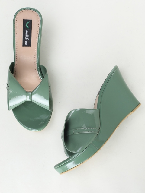 

Walkfree Women Green Wedge Heels with Bows