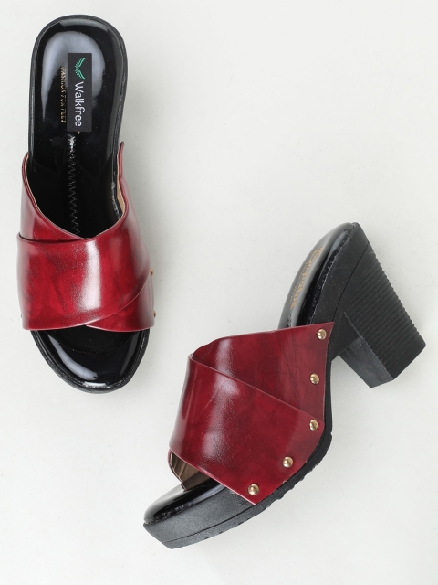 

Walkfree Maroon Embellished Block Mules