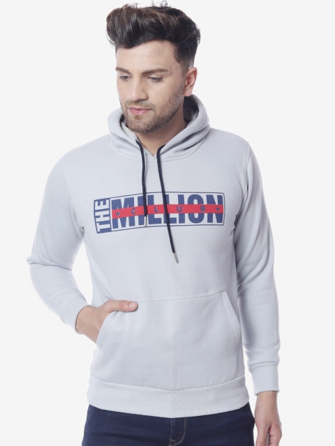 

THE MILLION CLUB Men Grey Printed Hooded Sweatshirt