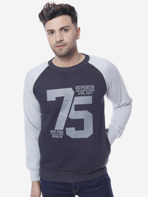 

THE MILLION CLUB Men Grey & Black Printed Sweatshirt