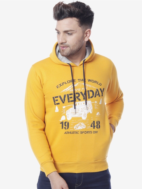 

THE MILLION CLUB Men Mustard Printed Hooded Sweatshirt