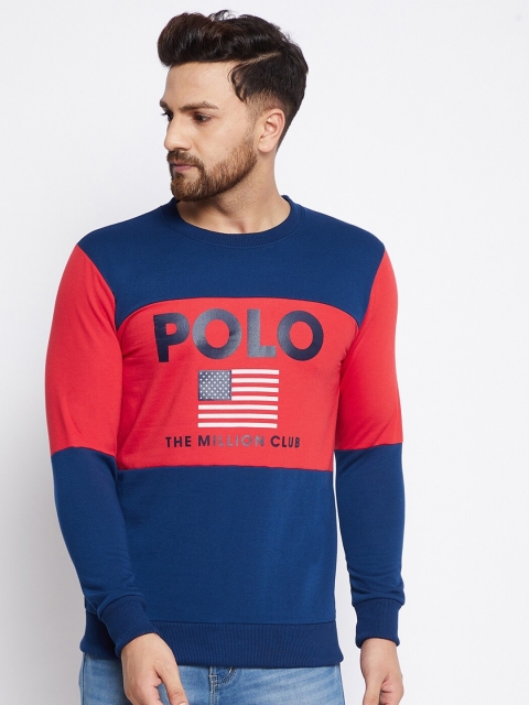 

THE MILLION CLUB Men Blue & Red Colourblocked Sweatshirt