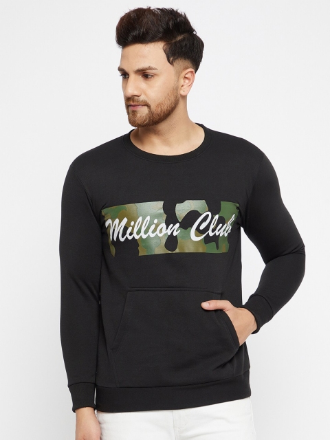 

THE MILLION CLUB Men Black & Green Brand Logo Printed Sweatshirt