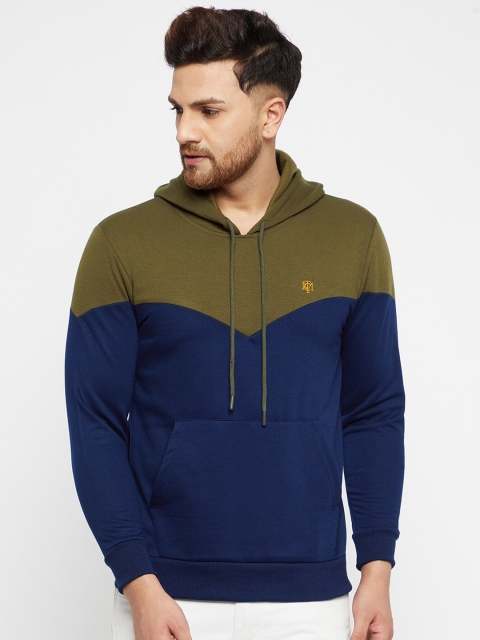 

THE MILLION CLUB Men Blue Colourblocked Hooded Sweatshirt