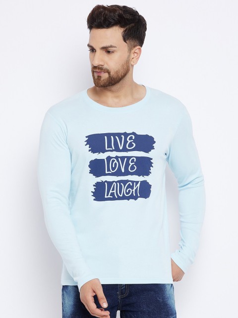 

THE MILLION CLUB Men Blue & White Typography Printed T-shirt