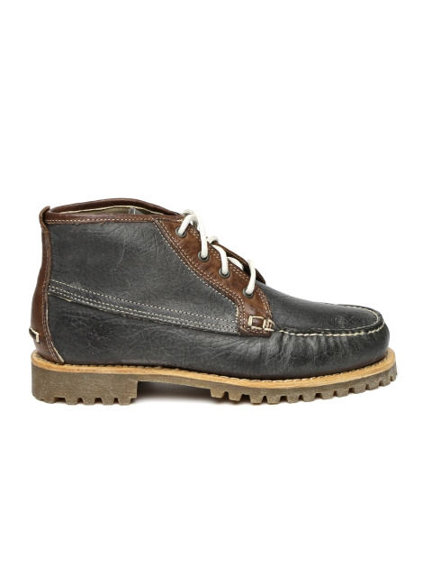 

Timberland Men Grey Solid Leather Mid-Top Flat Boots