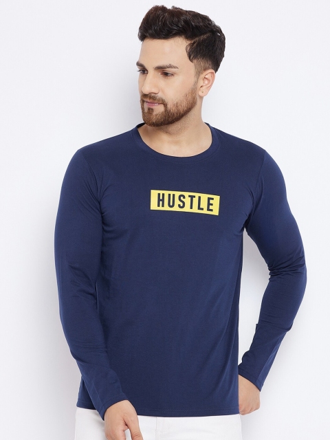 

THE MILLION CLUB Men Navy Blue & Yellow Typography Printed T-shirt