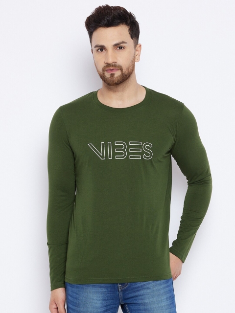 

THE MILLION CLUB Men Olive Green & White Typography Printed T-shirt
