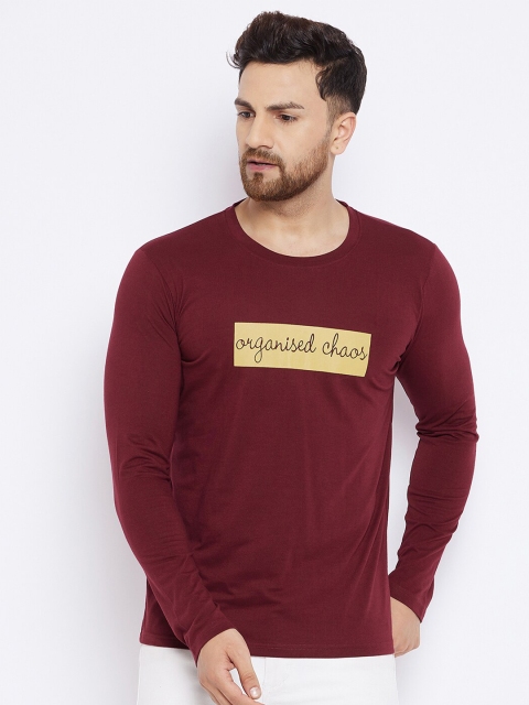 

THE MILLION CLUB Men Maroon & Gold-Toned Typography Printed T-shirt
