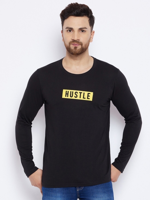 

THE MILLION CLUB Men Black Typography Applique T-shirt