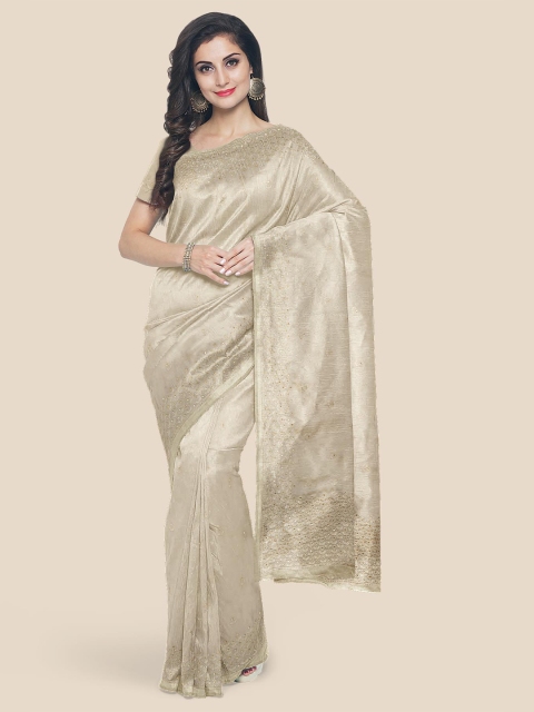 

Kalamandir Beige Floral Beads & Stones Silk Blend Saree