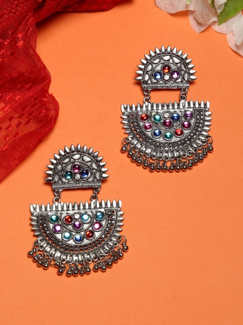 

NEUDIS Antique Silver Toned Contemporary Chandbalis Earrings