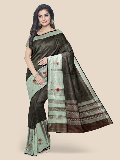 

Kalamandir Purple & Green Colourblocked Pure Cotton Saree