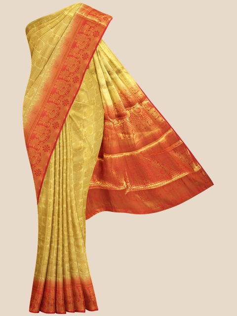 

Kalamandir Cream-Coloured Woven Design Zari Silk Blend Banarasi Saree